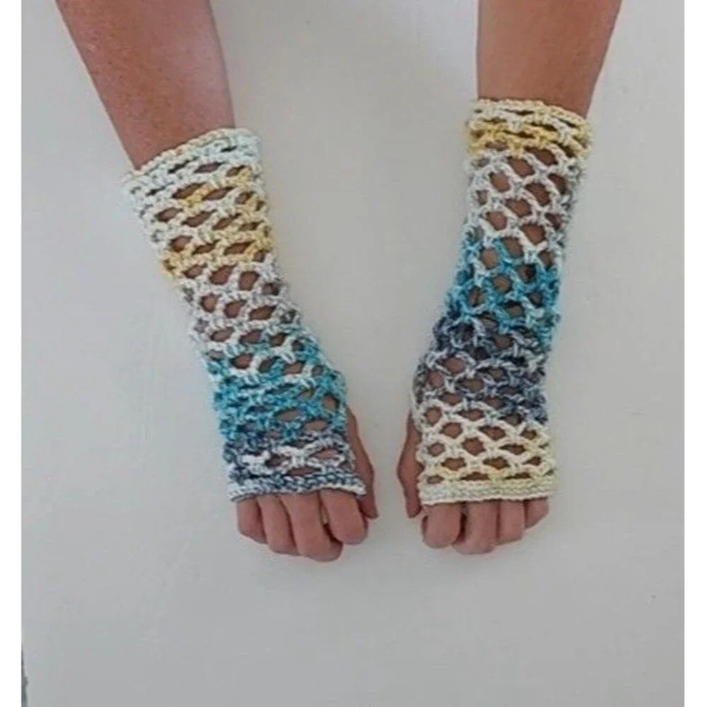Fishnet Handmade Crochet Long Fingerless Gloves - multi color - Mesh Goth NEW